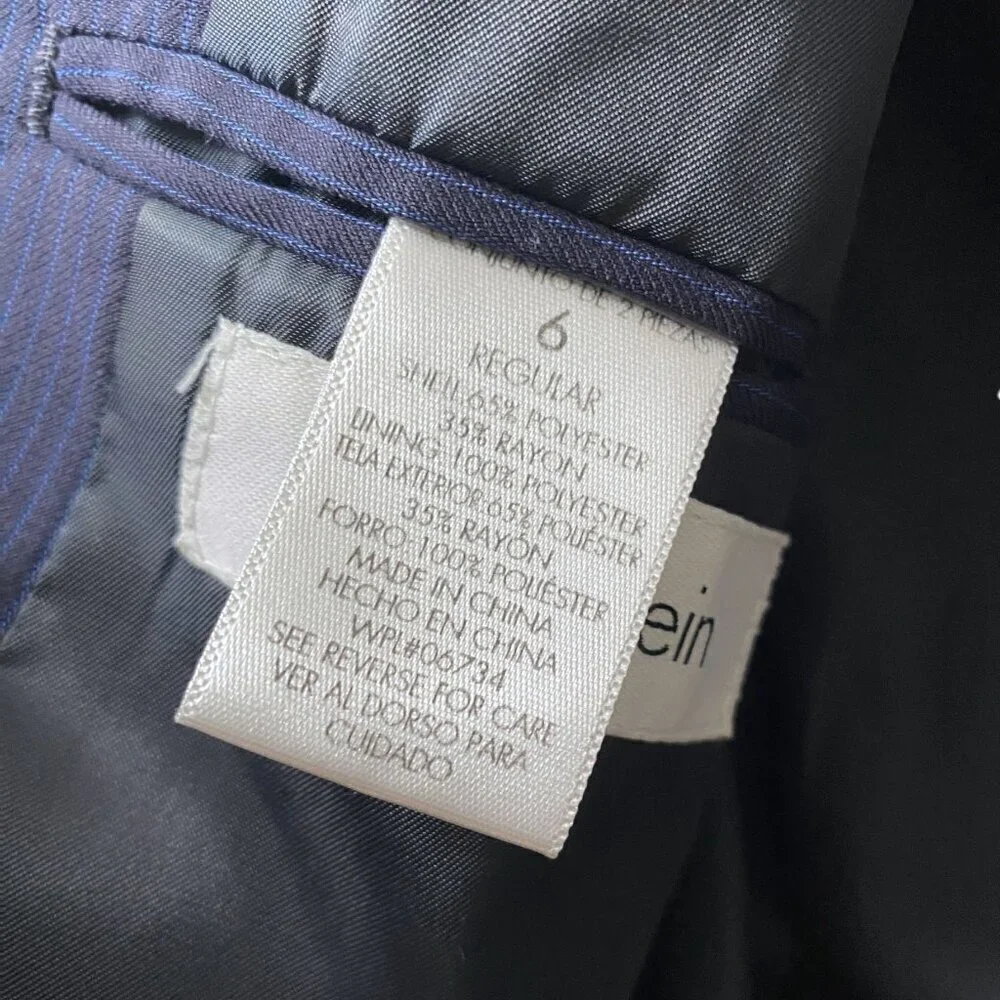 CALVIN KLEIN Boys Blazer Size 6 Navy Blue Pinstripe Suit Jacket